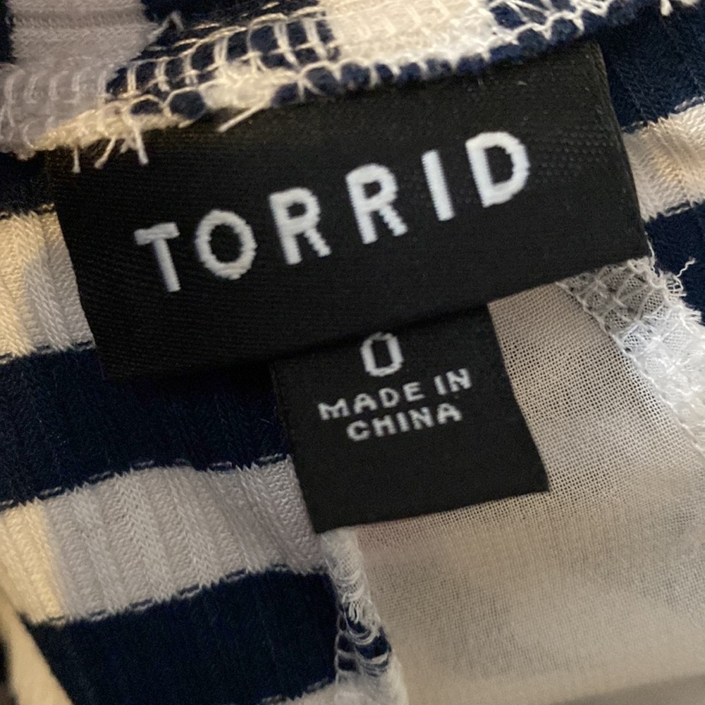 Torrid Blue Striped Ribbed Tank with Sheer Back SIZE 0 - Picture 3 of 4